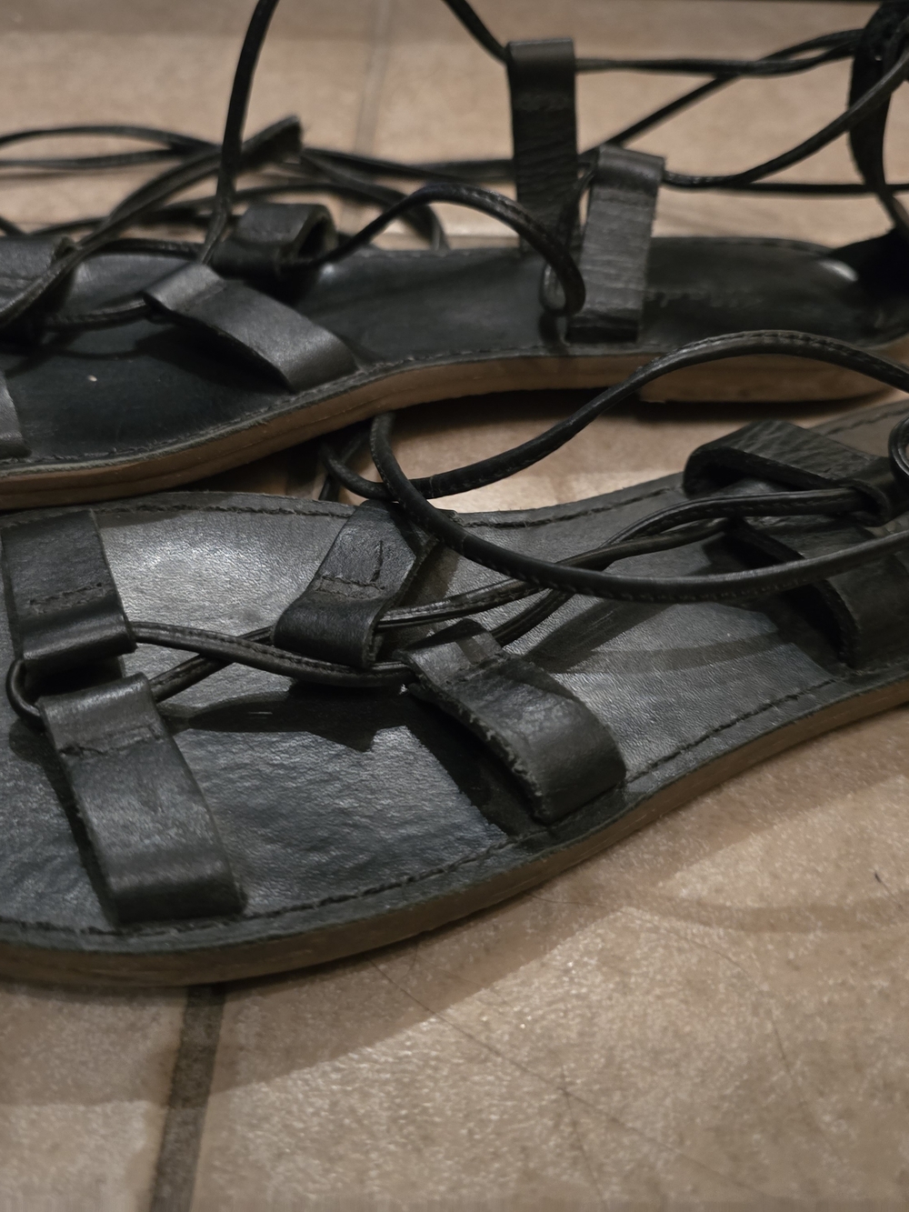 Madewell Black Lace-Up Leather Wrap Sandals - Picture 3 of 6